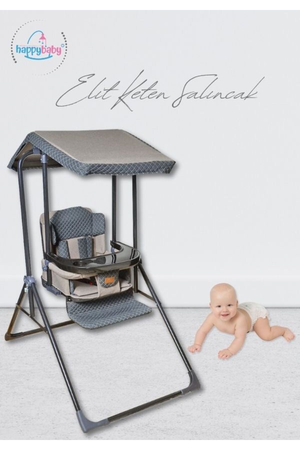 Happy Baby Elit Keten Salıncak - Kademeli -mama Tablalı - Mama Sandalyesi - Çocuk - Bebek Salıncağı