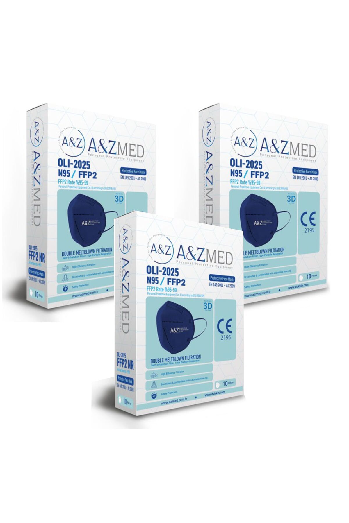A&Z Med N95 Ffp2 Mavi Maske Telli ve Tek Tek Paketli 10 Adetlik 3 Kutu-Toplam 30 Adet Maske