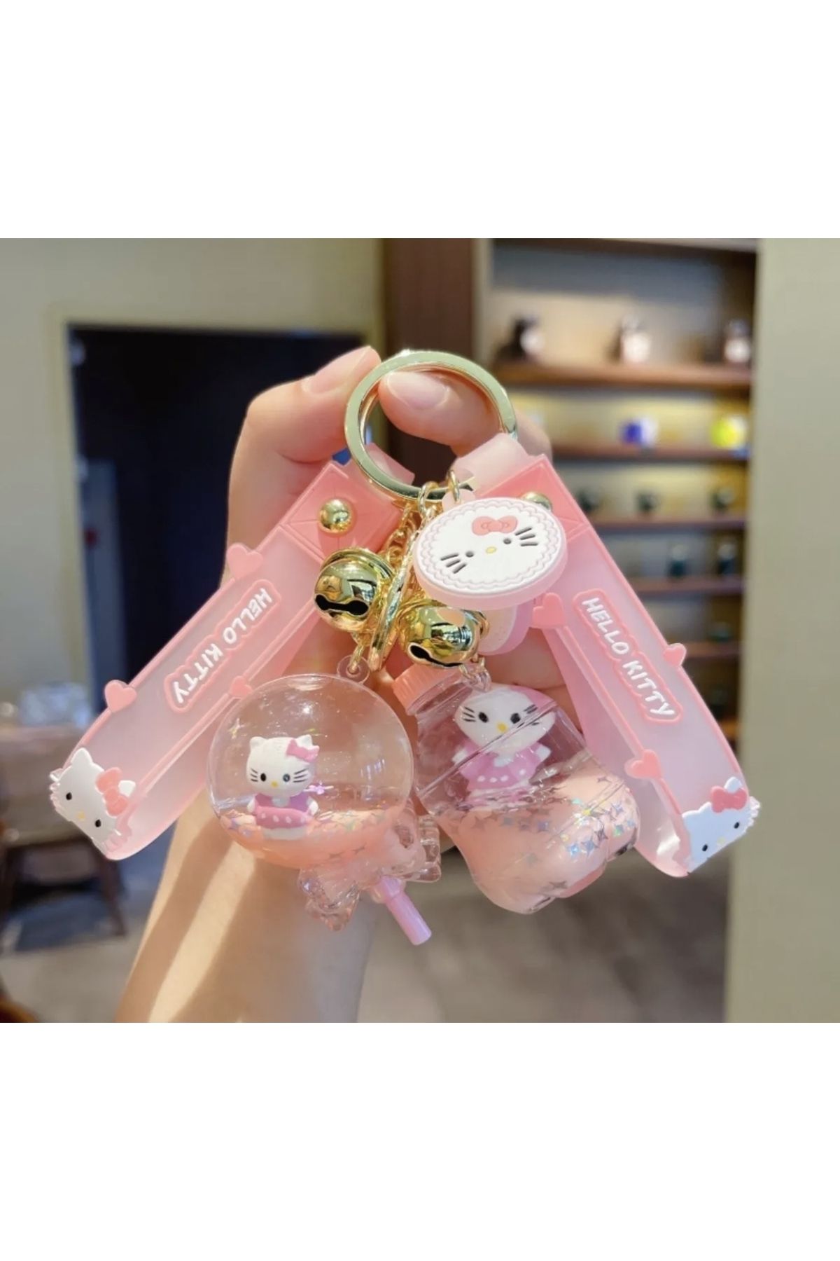 Meyra Accessories Lüx Sevimli Içi Sulu Hello Kitty Su Şişesi Araba Çanta Süsü Anahtarlık
