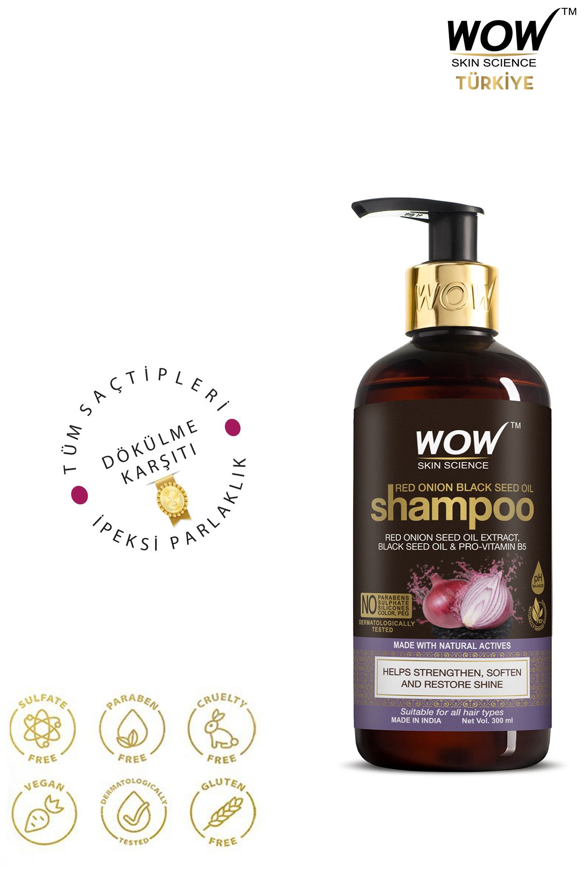 WOW Skin Science Kırmızı Soğan Şampuanı-%93 Doğal Içerik-saç Uzaması Ve Saç Dökülme Kontrolü 300ml