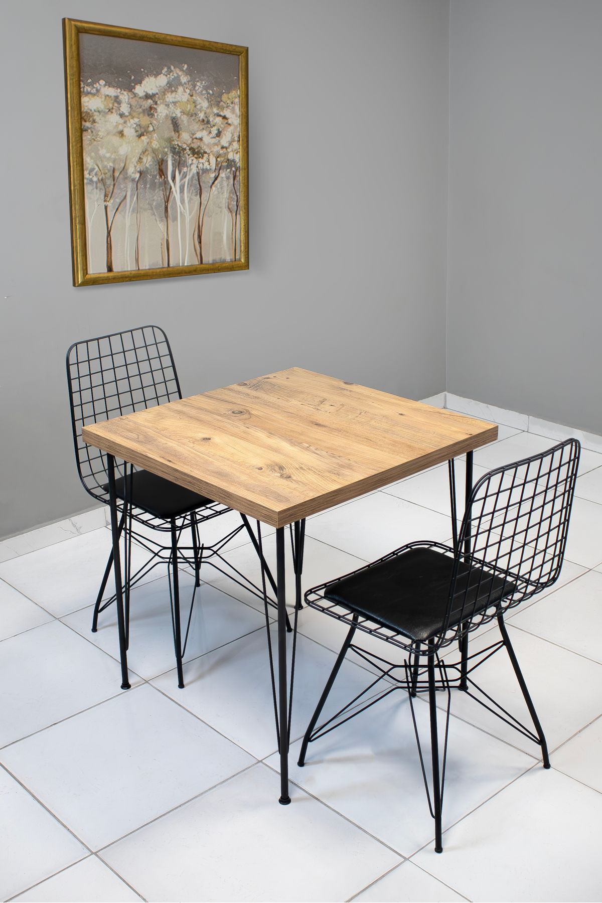 NUR METAL 70x70 Tel Sandalye Takımı 2 kişilik Mutfak Masası - Yemek Masası - Cafe Masası