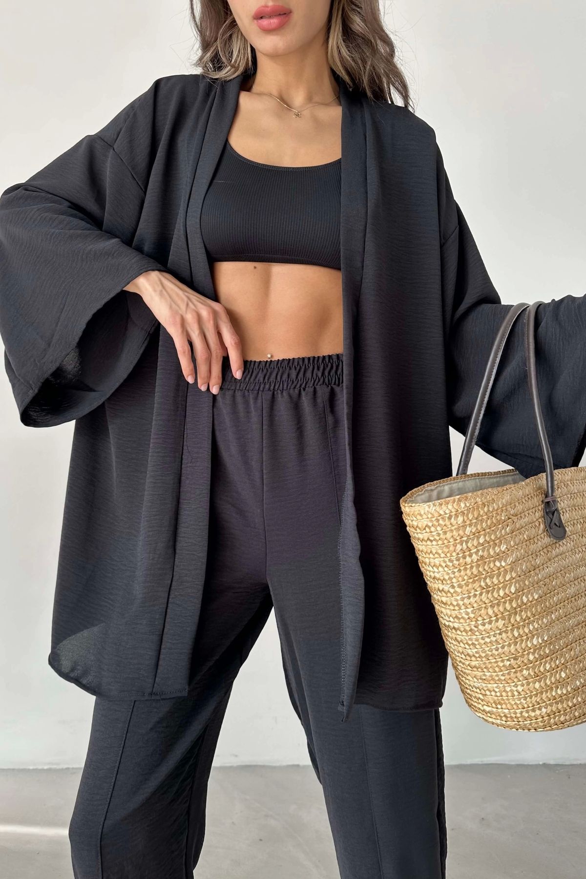 Eka Kadın Siyah Kimono Takım 1018-0075
