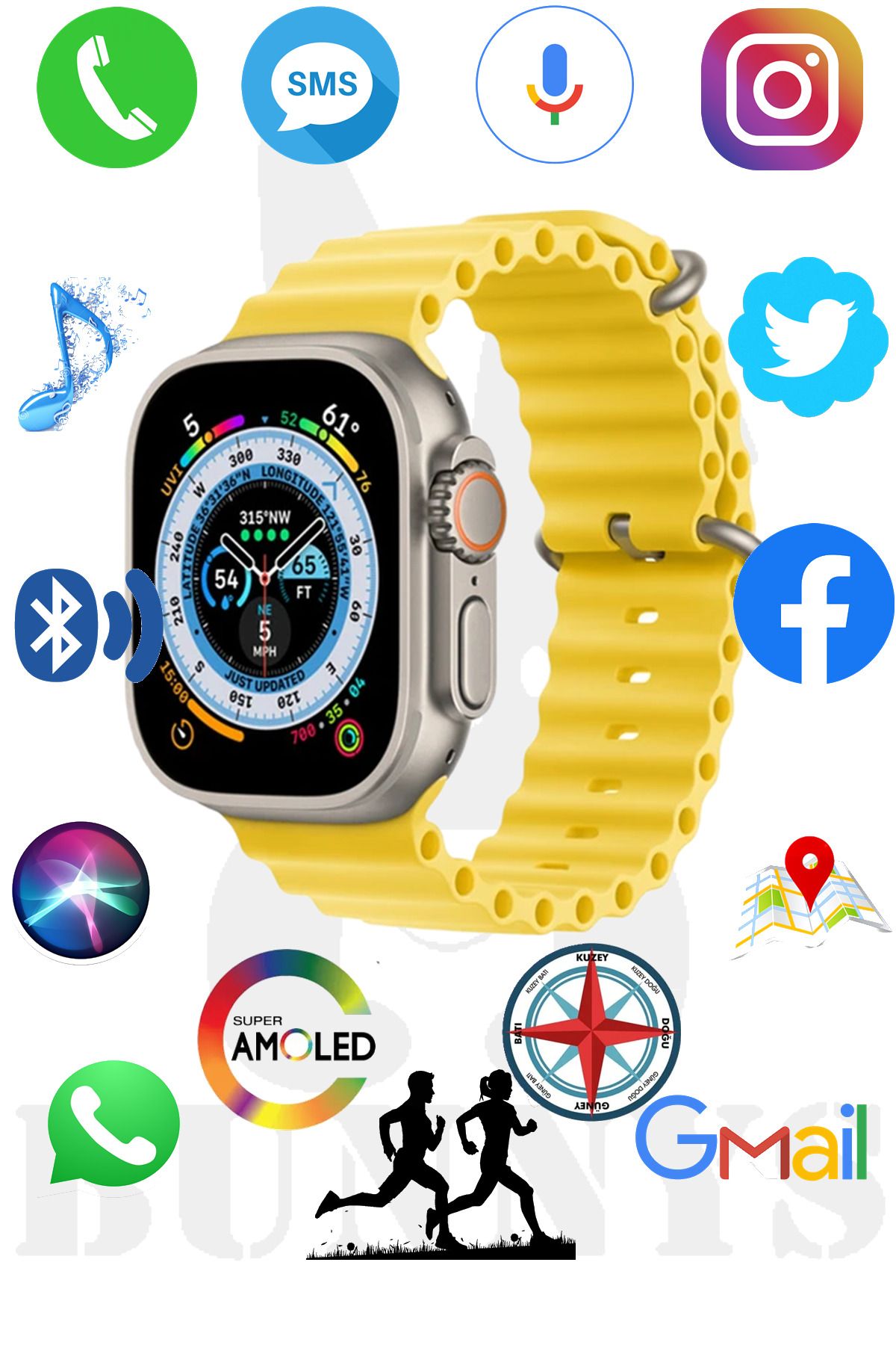 RABBİT STORE Redmi Note 11 Uyumlu Akıllı Saat HK8 PROMAX Watch 8 Ultra 49MM AMOLED EKRAN