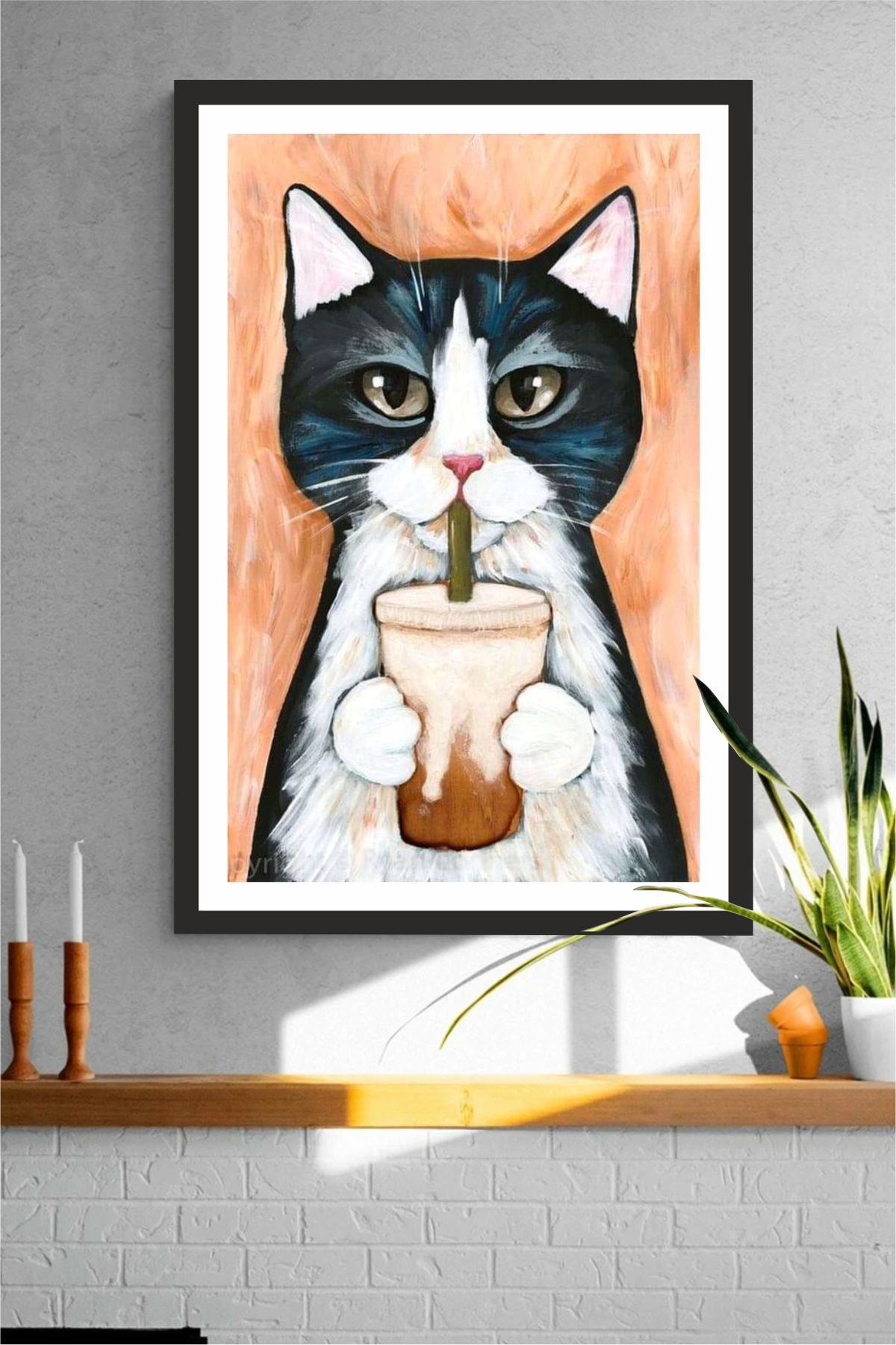Cadran Kedi tasarımlı Çerçeve Görünümlü Mdf Tablo