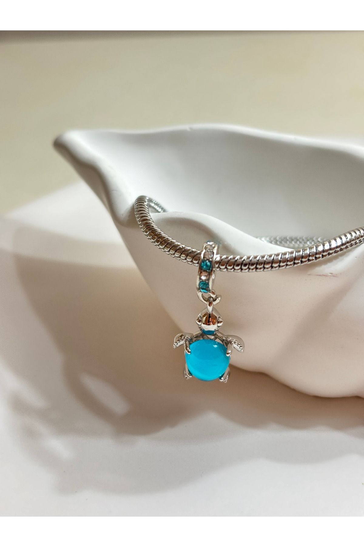 sheyajewellery Kadın Pandora Turkuaz Parlayan Su Kaplumbağası Çelik Charm