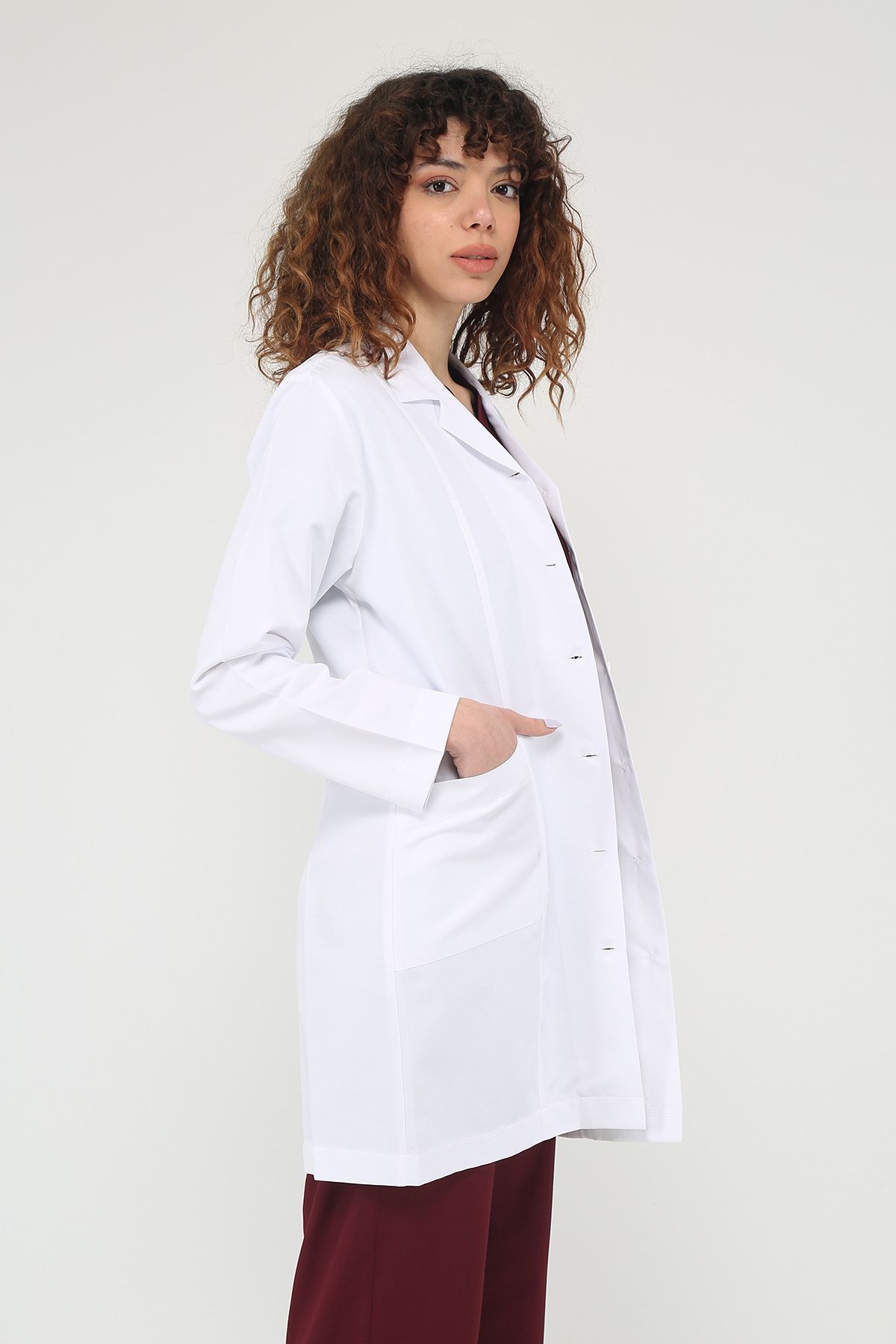 Snow Form Medical Apparel Uzun Kol Beyaz Ceket Boy Apaş Yaka Doktor Hemşire Öğretmen Önlüğü