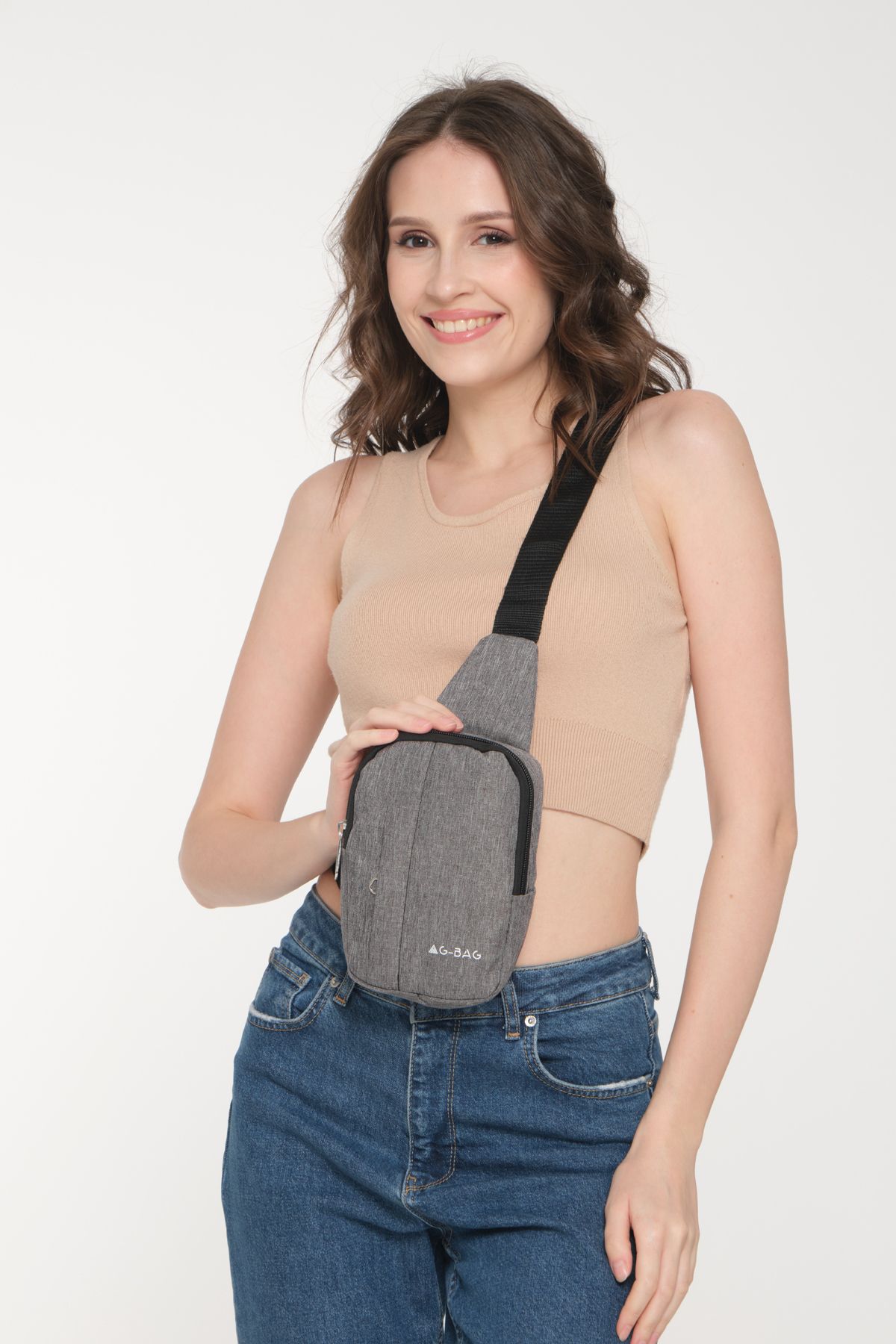 GBAG Unisex Çapraz Askılı Ortadan Fermuarlı Vücut Çantası Body Bag Omuz Askılı Çanta