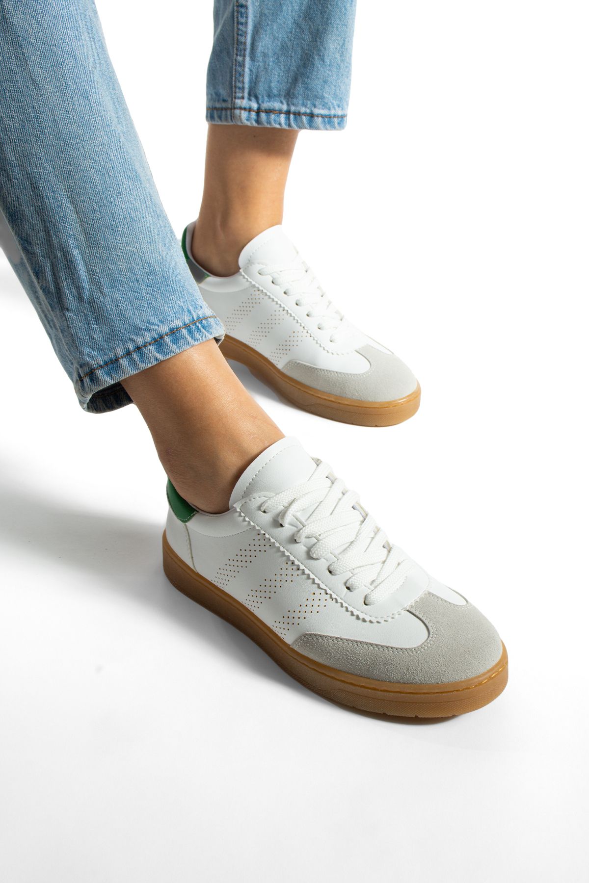 KOTAN Beyaz-Yeşil Kadın Logo Detaylı Spor Ayakkabı Kadın Sneakers