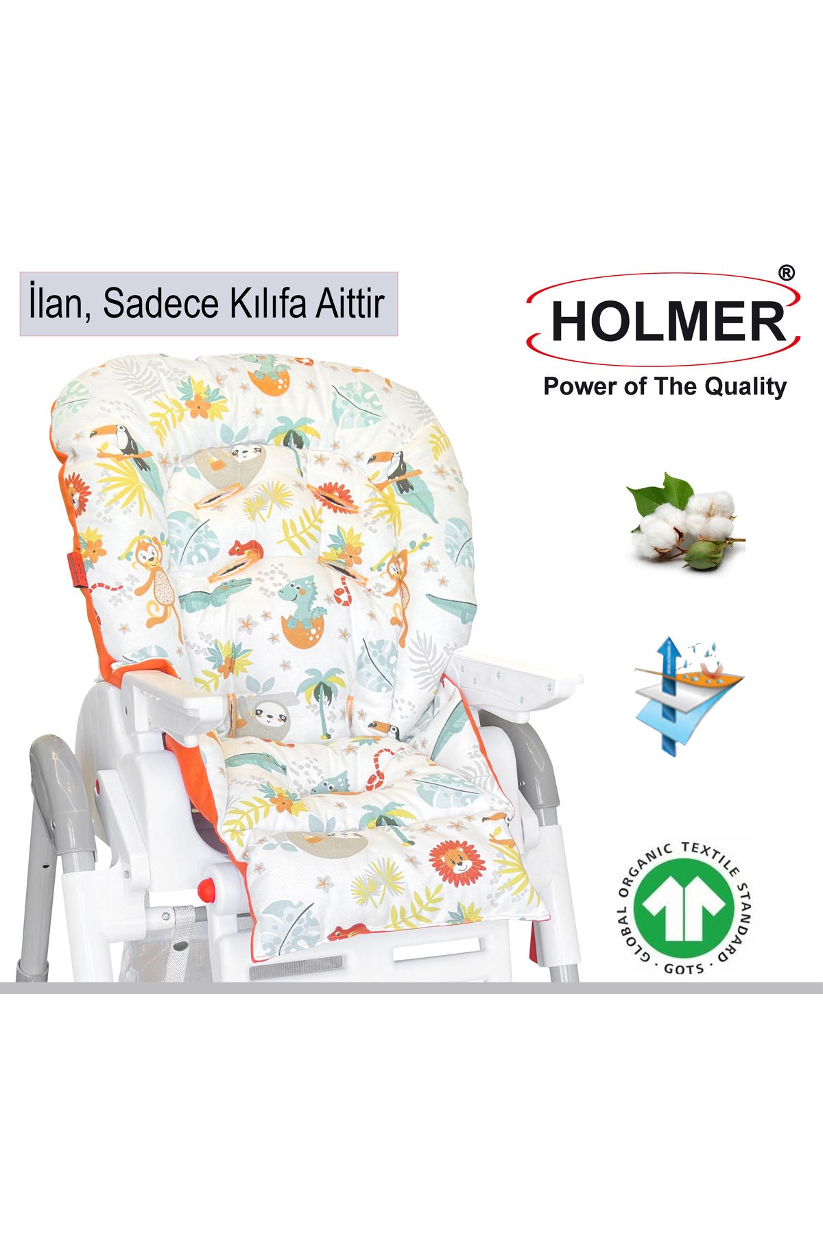 Holmer Leke Tutmaz Organik Mama Sandalyesi Minderi & Kılıfı Max-t Açık Gri