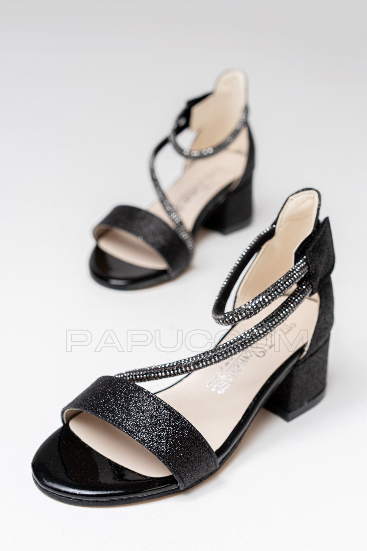 p papuccum ortopedi çocuk ayakkabıları Kız Çocuk Siyah Cırtlı Taşlı Rahat Abiye Ayakkabı