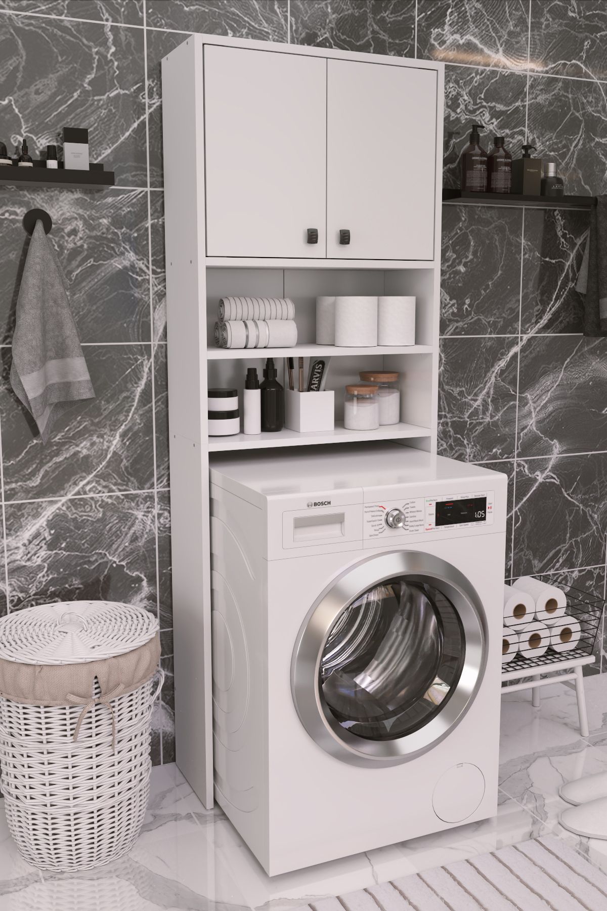 DizaynMotion 2 kapaklı çamaşır makinesi üstü beyaz