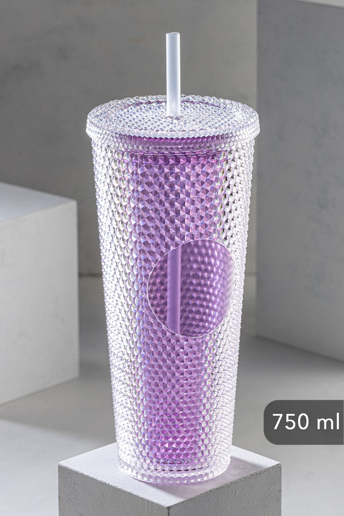 Meleni Home Kristal Desen Pipetli Soğuk İçecek Bardağı,Seyahat Kupası,Kahve Bardağı-Beyaz Işıltılı Mor