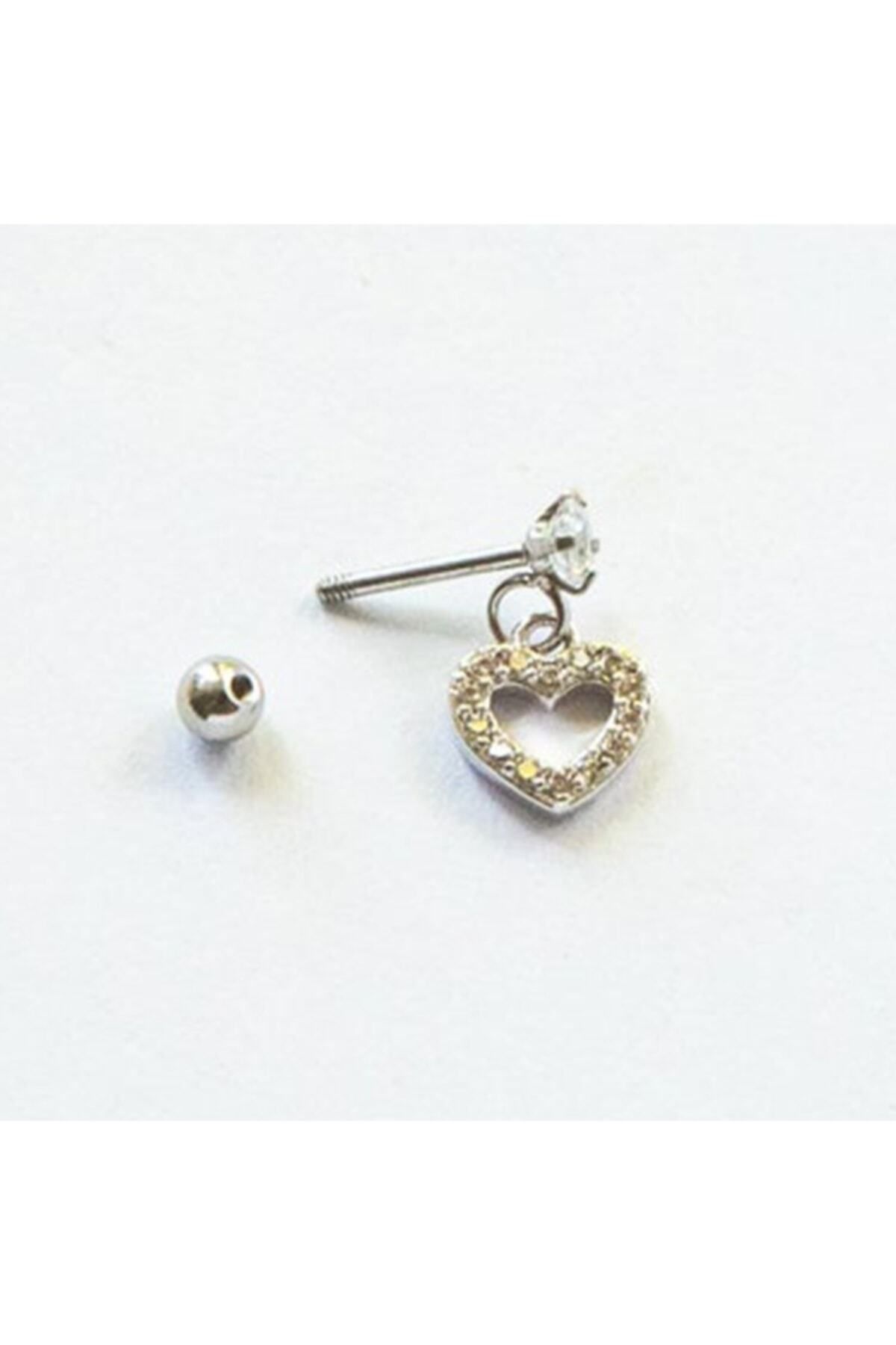 Bylin 925 Ayar Gümüş Sallantılı Kalp Piercing/küpe-bar Uzunluğu 6mm- 1 Ad.
