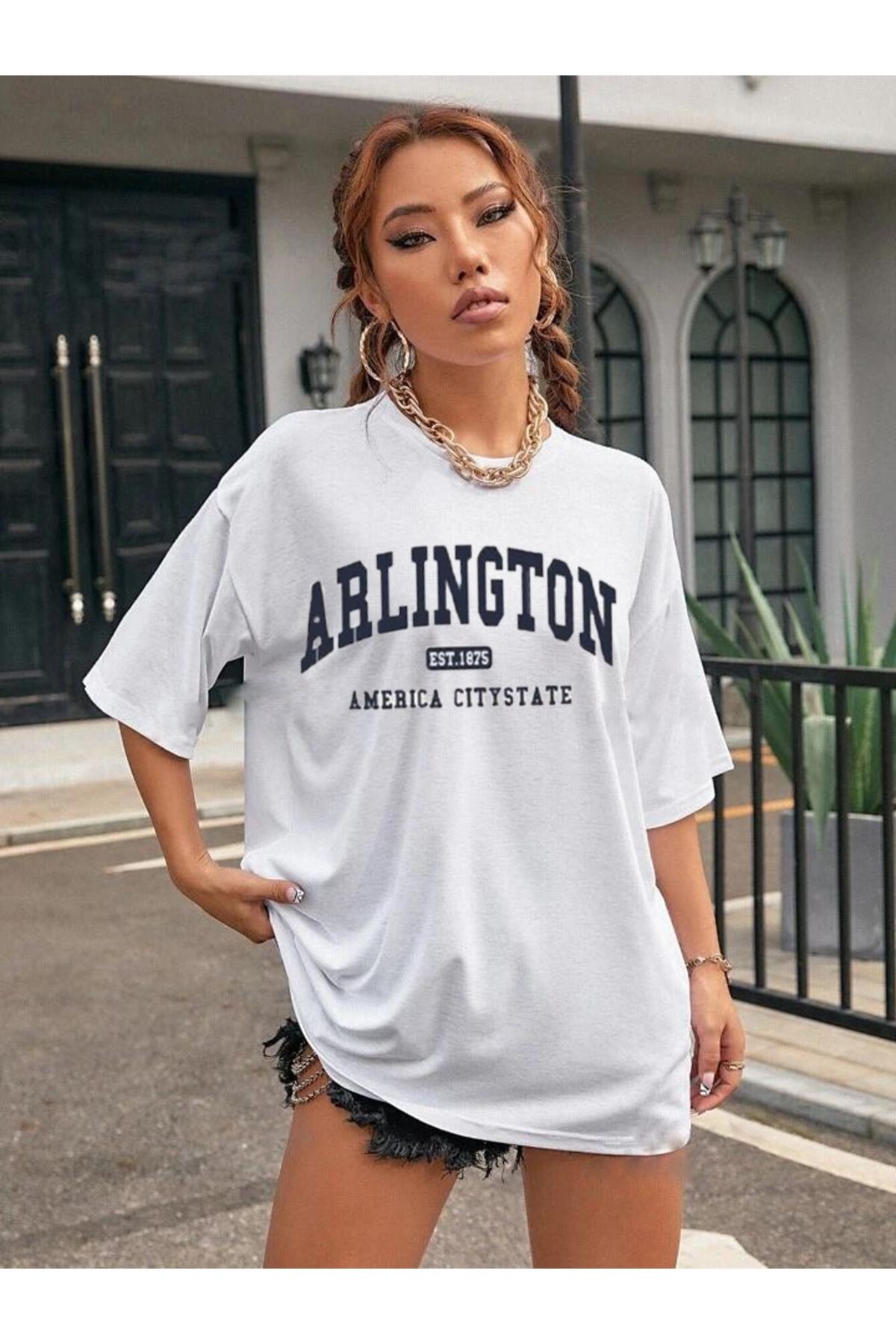 AFROGİYİM Kadın Arlington  Baskılı Oversize Penye  T-shirt