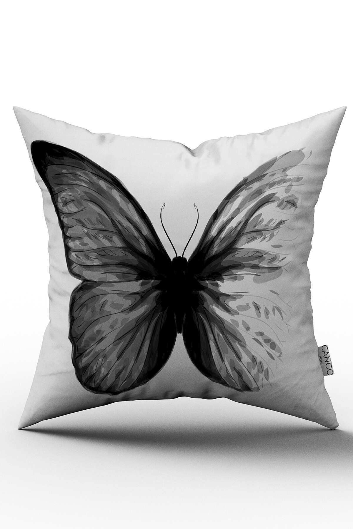Cango Home Siyah Kelebek Özel Tasarım Yastık Kırlent Kılıfı - Otyk576