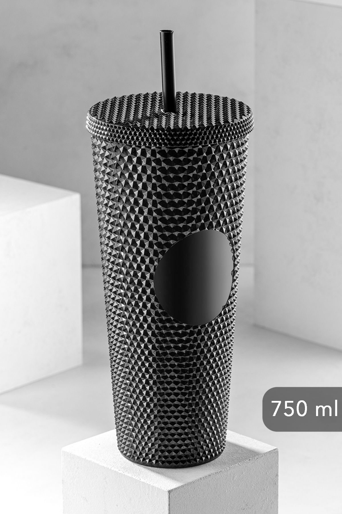 Meleni Home Kristal Desen Pipetli Soğuk Içecek Bardağı,seyahat Kupası,kahve Bardağı 750ml-siyah