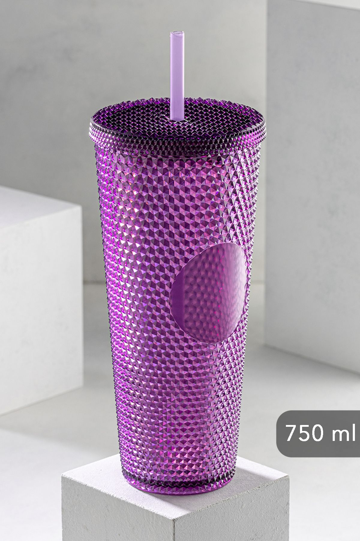 Meleni Home Kristal Desen Pipetli Soğuk Içecek Bardağı,seyahat Kupası,kahve Bardağı 750 ml -mor