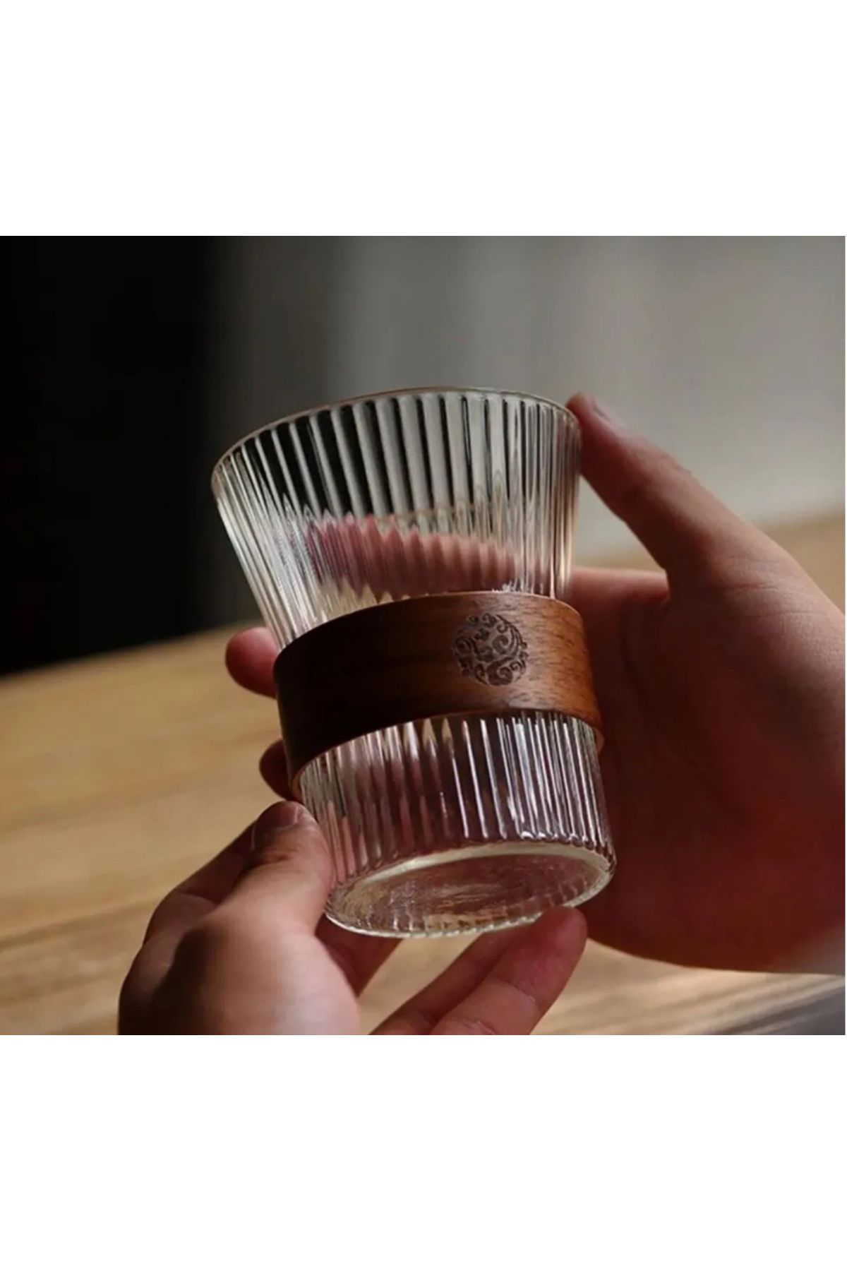 M Mimoza Park Ahşap Detaylı Isıya Dayanıklı Borosilikat Origami Şeklinde Bardak | Kahve Ve Sunum Bardağı