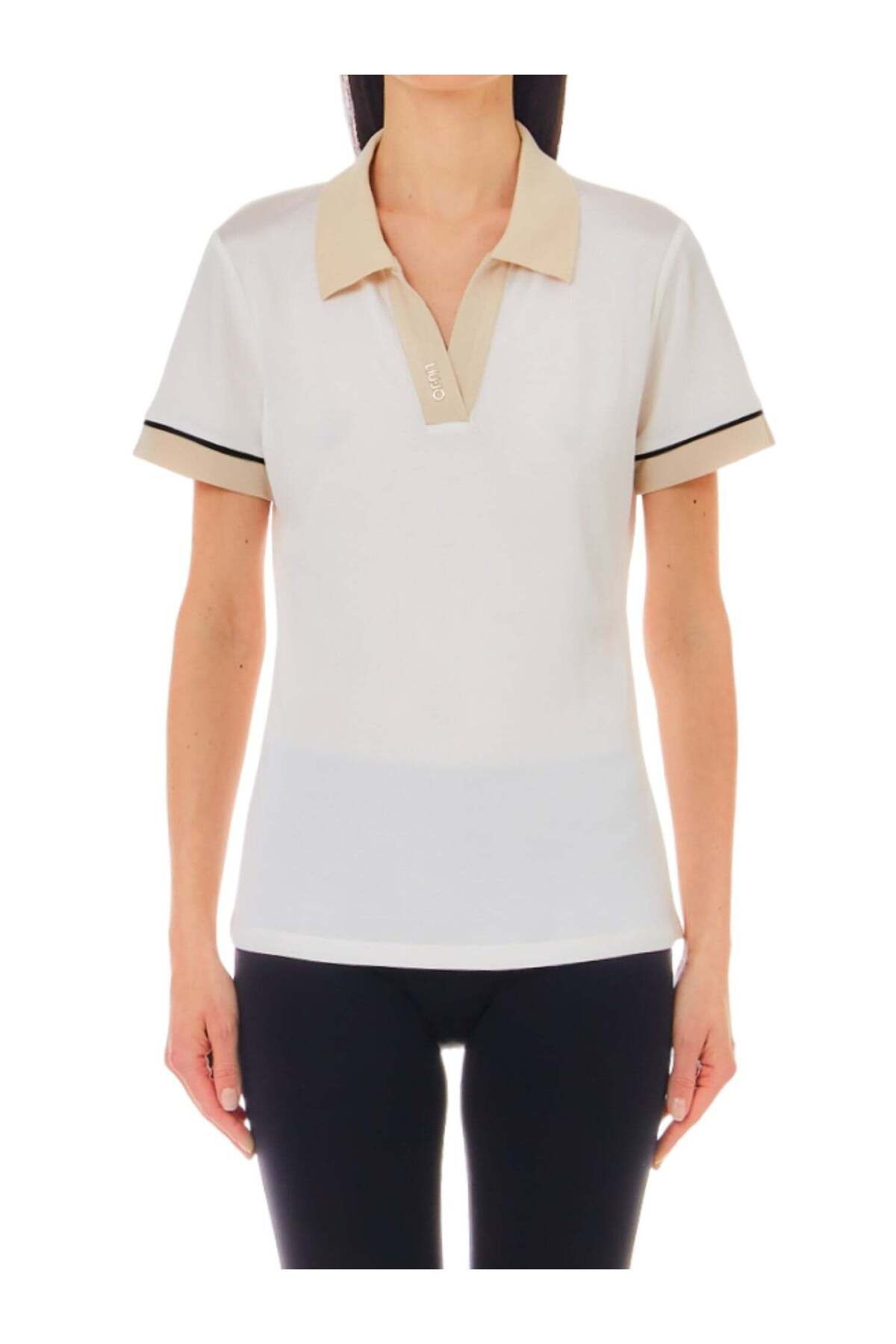 Liu Jo Kadın Pamuklu Dokuma Kumaş Marka Logolu Beyaz Polo Yaka T-Shirt TA4186J4654-N9115