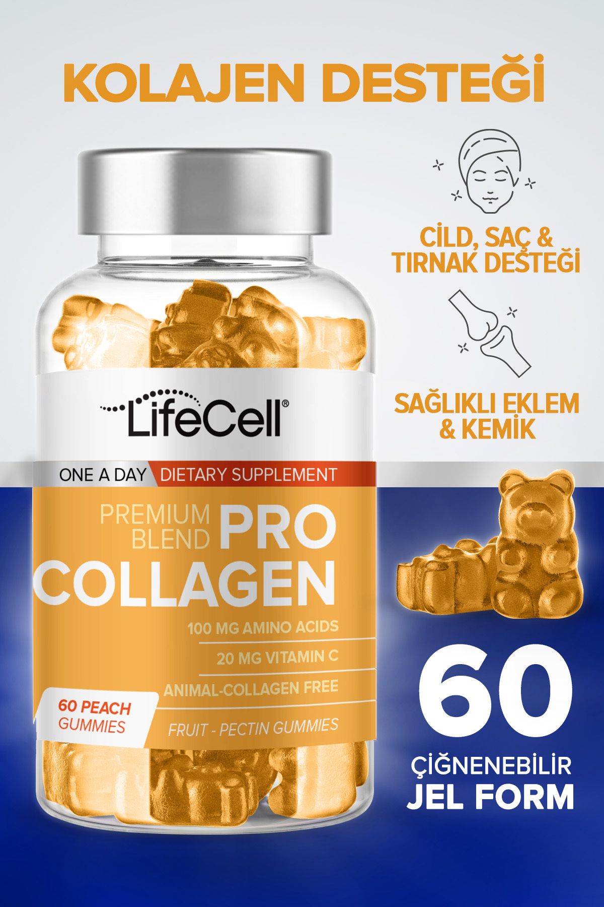 Lifecell Pro Collagen - 60 Adet Gummie Hidrolize Kolajen Ve Vitamin C Içeren Cilt Bakım Gıda Takviyesi