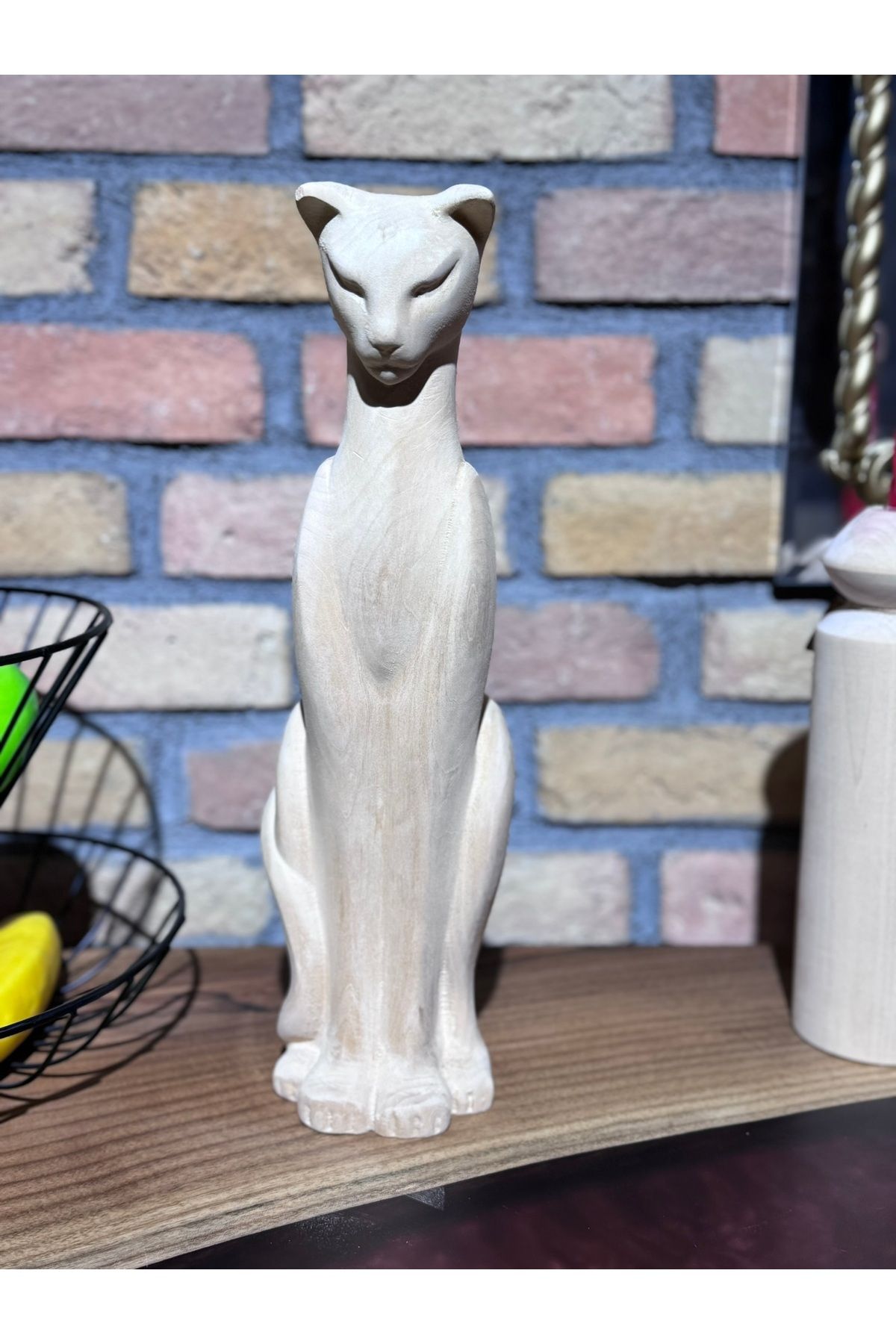 WWSHOP El Yapımı Modern Ahşap Oyma El Emeği Kedi Heykeli
