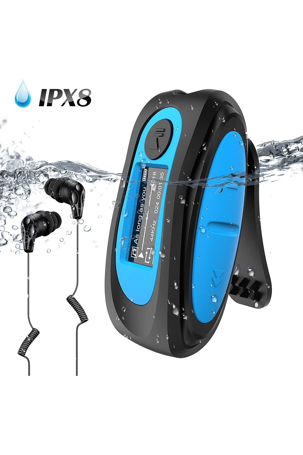 AGPTEK IPX8 Su Geçirmez 8GB MP3 Çalar Yüzme ve Koşu İçin Ideal, Su Geçirmez Kulaklık ve Kulak Tıkacı