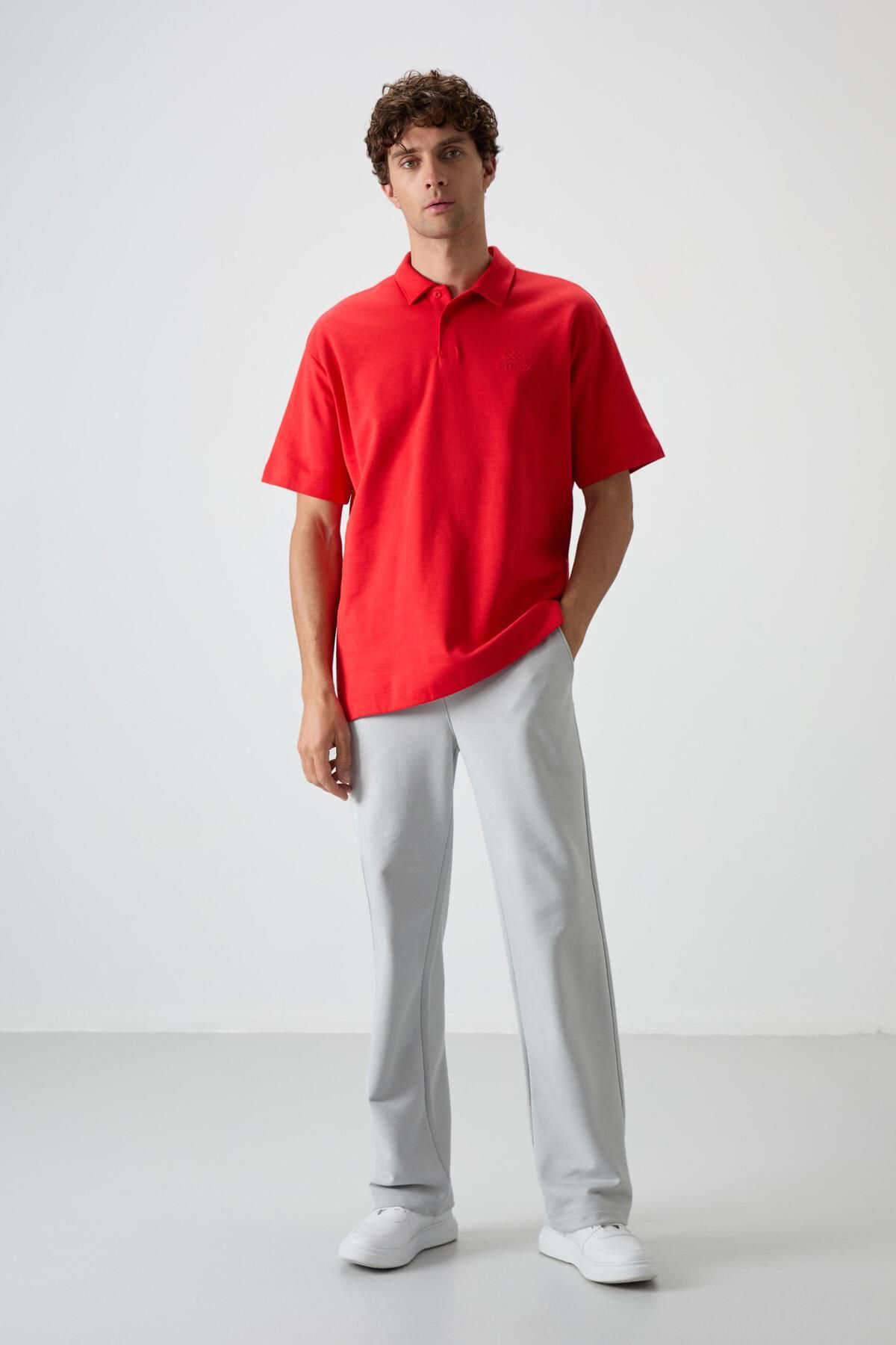 TOMMY LIFE Fiesta Pamuklu Kalın Yumuşak Dokulu Oversize Fit Basic Polo Yaka Erkek T-Shirt - 88327
