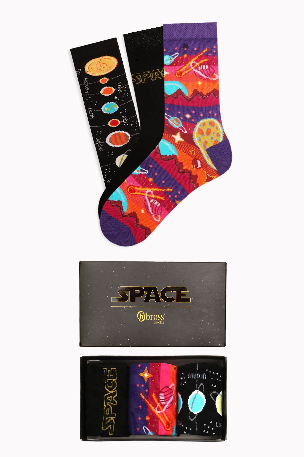 Bross Space Collection Kutulu 3lü Kadın Çorap 1