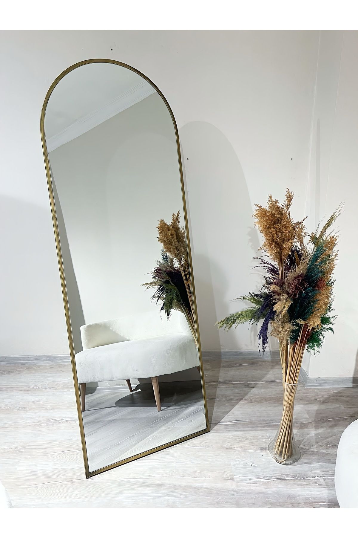 Ersan Dizayn Metal Çerçeve Gold Eskitme Oval Ayaklı Boy Aynası 65x180cm