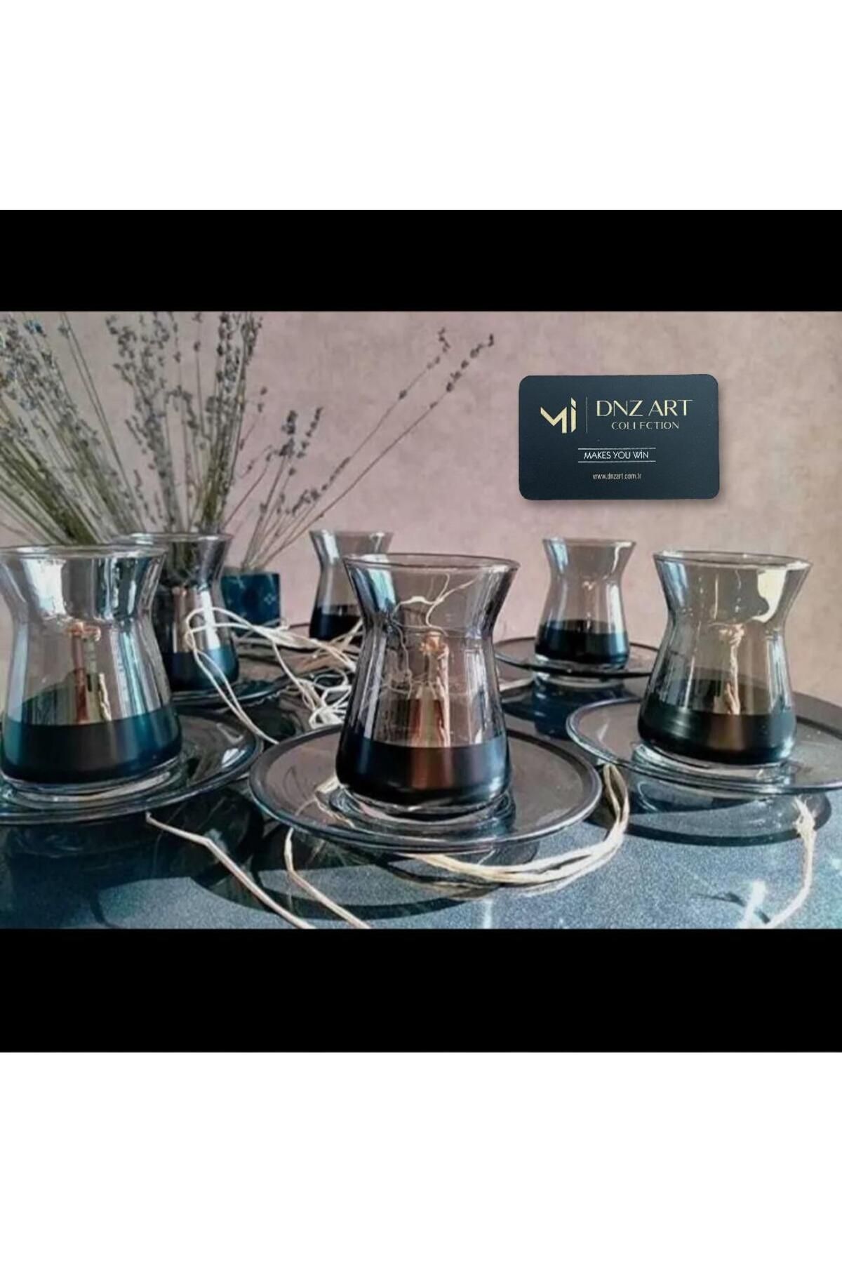 DNZ ART COLLECTİON Füme Siyah Renk Çay Seti 12 prç Çay Bardağı Takımı