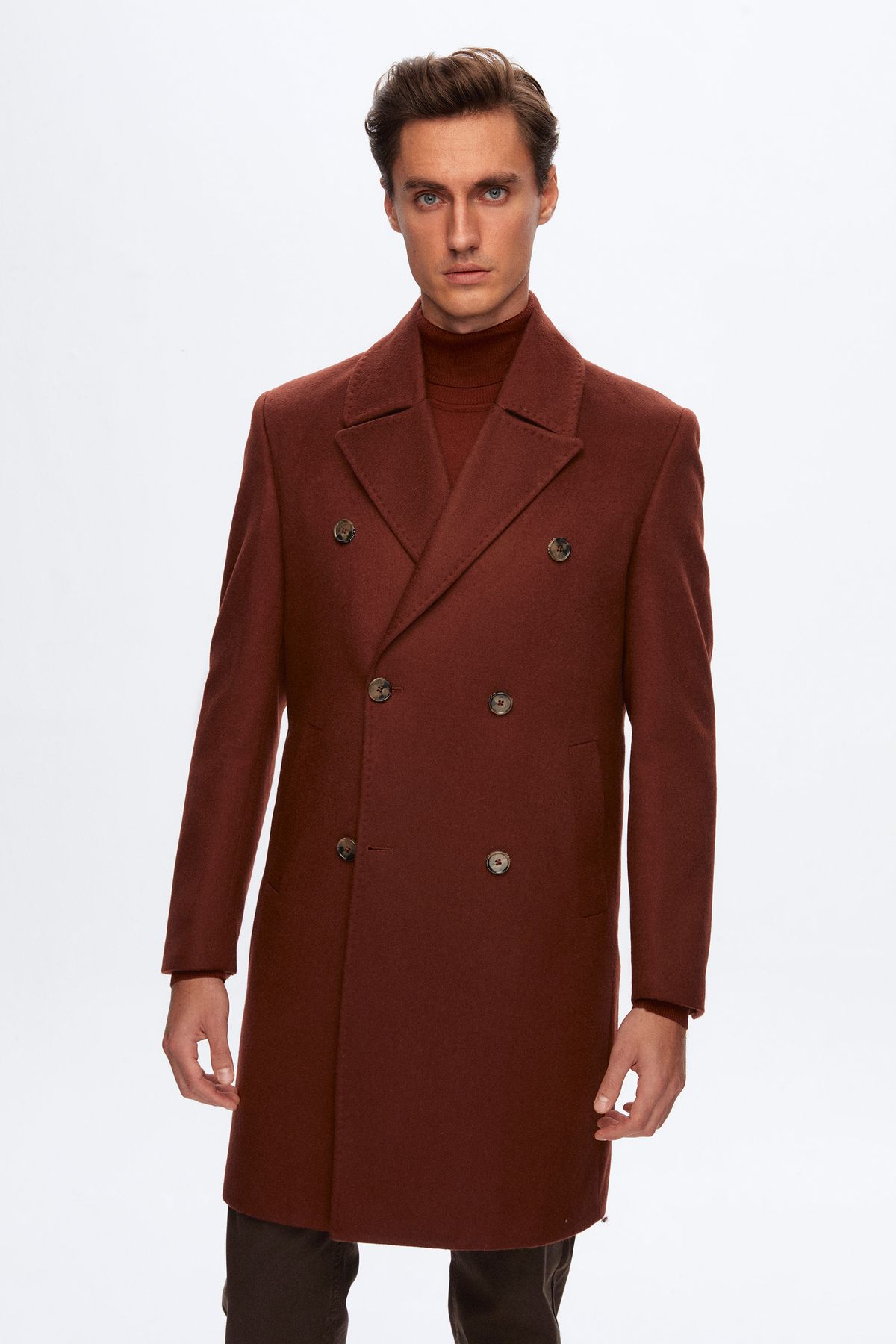 Damat Regular Fit Kiremit Kaşmir-yün Karışımlı Palto