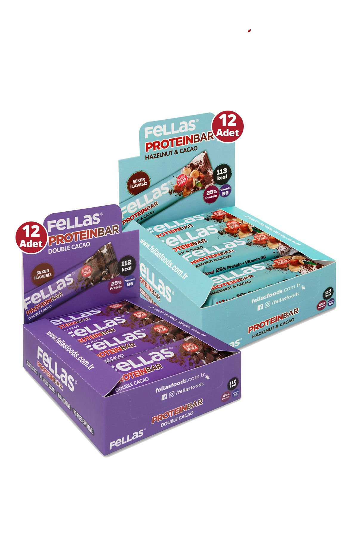 Fellas Protein Bar 32 G Süper Ikili Kutu 24 Adet - Duble Kakaolu X 12 Adet + Fındıklı X 12 Adet