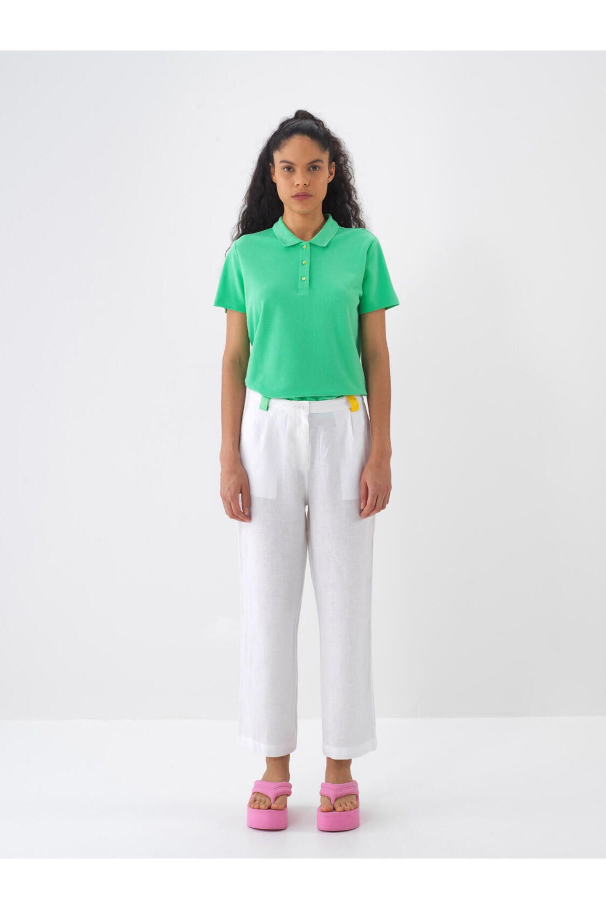 Xint Kadın Yeşil Polo Yaka %100 Pamuk Regular Fit Basic Tişört