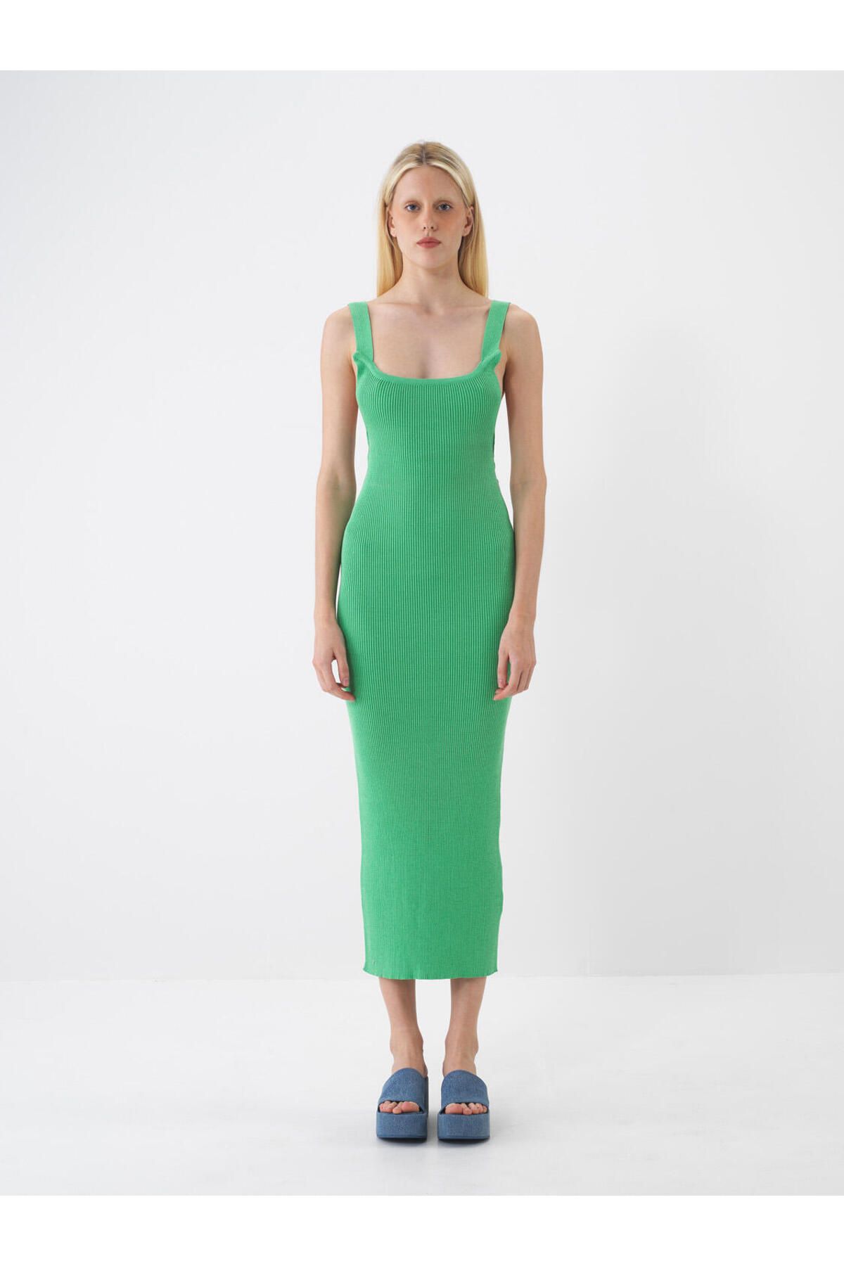 Xint Kadın Yeşil Regular Fit Triko Elbise