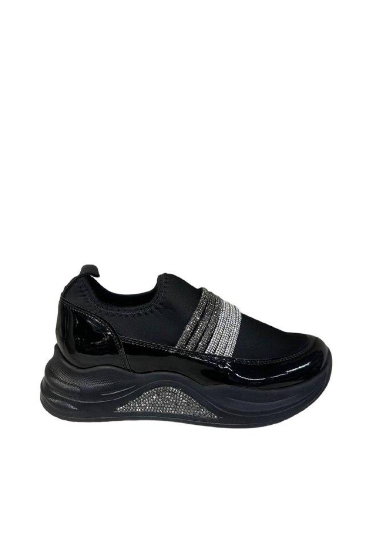 PUNTO 553118 Streç Esnek Kumaş Taş Detaylı Yüksek hafif Taban Kadın Günlük Sneakers Ayakkabı