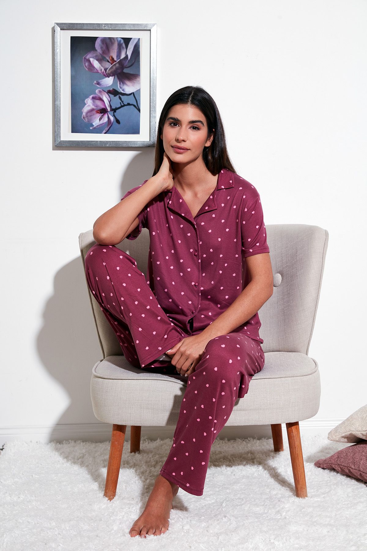 Lela Desenli Regular Fit Gömlek Yaka Pijama Takımı  PİJAMA TAKIMI 65750101