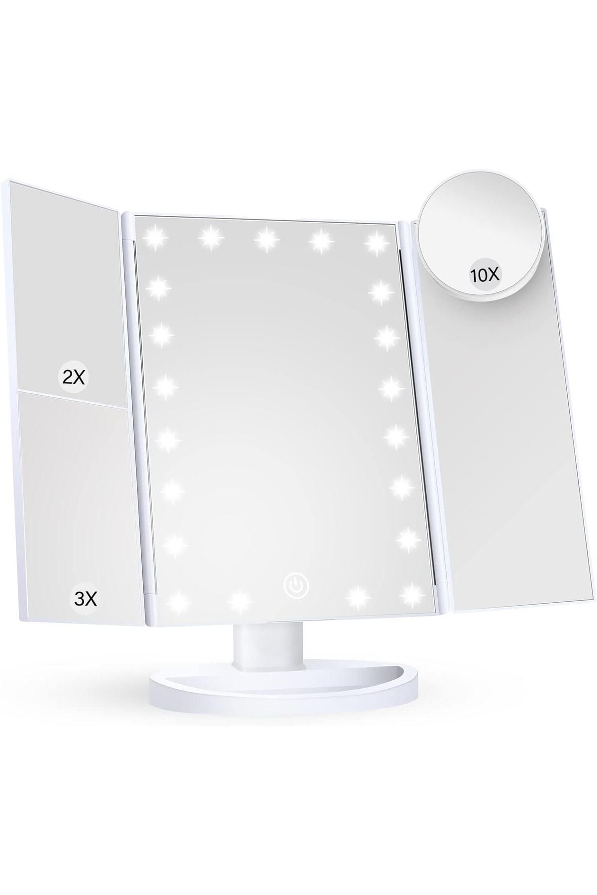valkyrie Led Işıklı Katlanabilir Makyaj Aynası - 2x 3x 10x Büyütme Modu - Dokunmatik Touch Ekran - 5