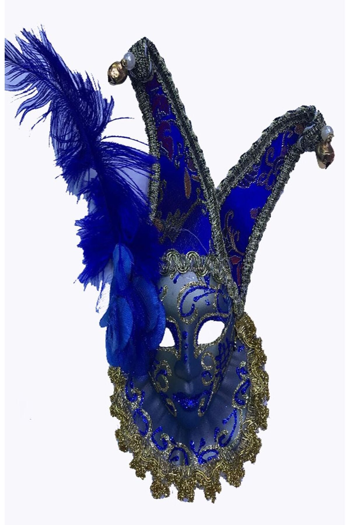 esas shop Çıngıraklı Dekoratif Tüylü Seramik Maske Mavi Renk