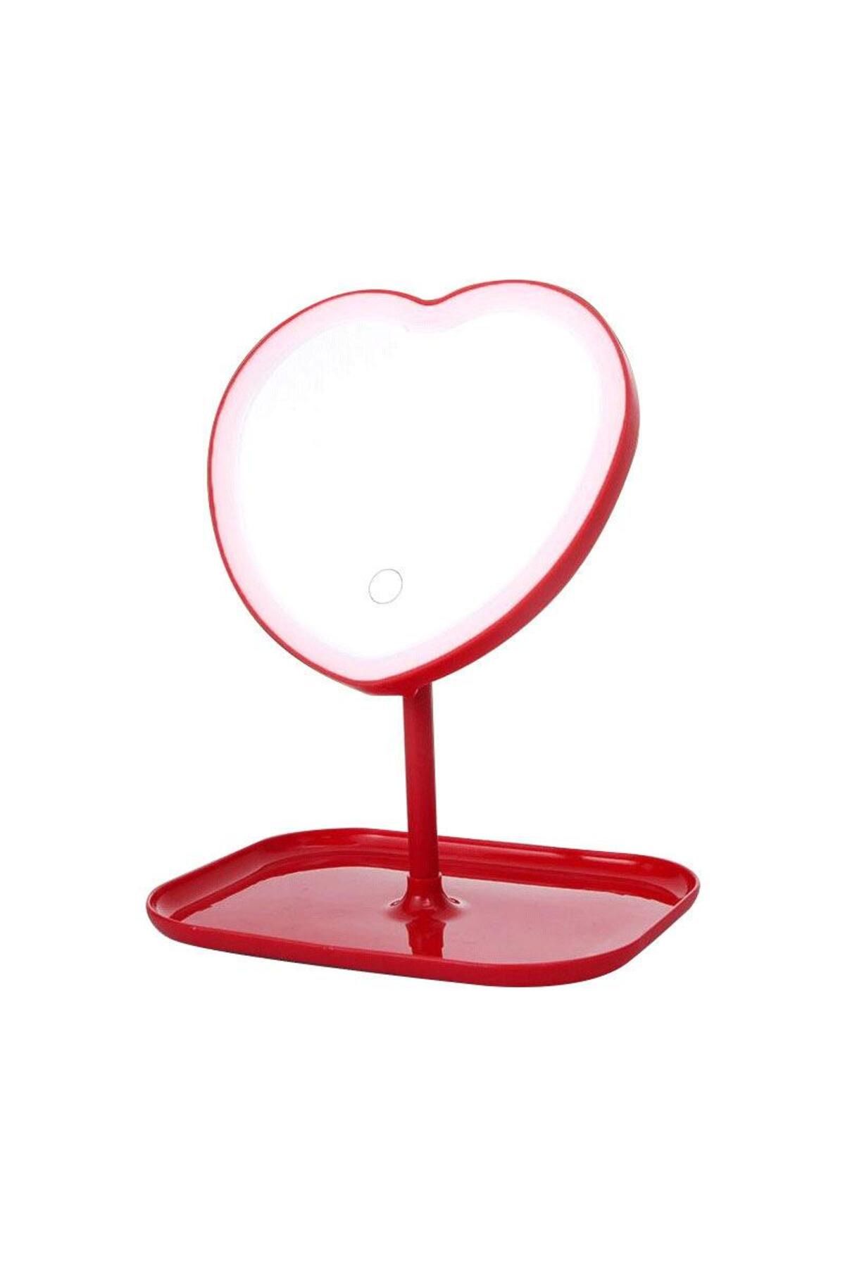 valkyrie Kalp Şeklinde Led Işıklı Şarjlı Makyaj Aynası - 3 Farklı Işık Rengi - Dokunmatik Touch Ekra