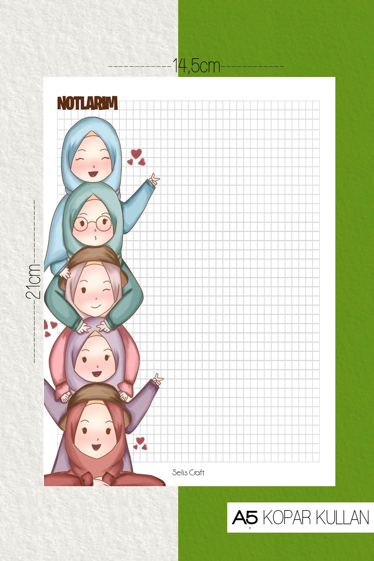 SelisCraft Hijab Girl Kareli Notepad 06 Günlük Planlayıcı, Defter, To Do List, Not Defteri, Ajanda