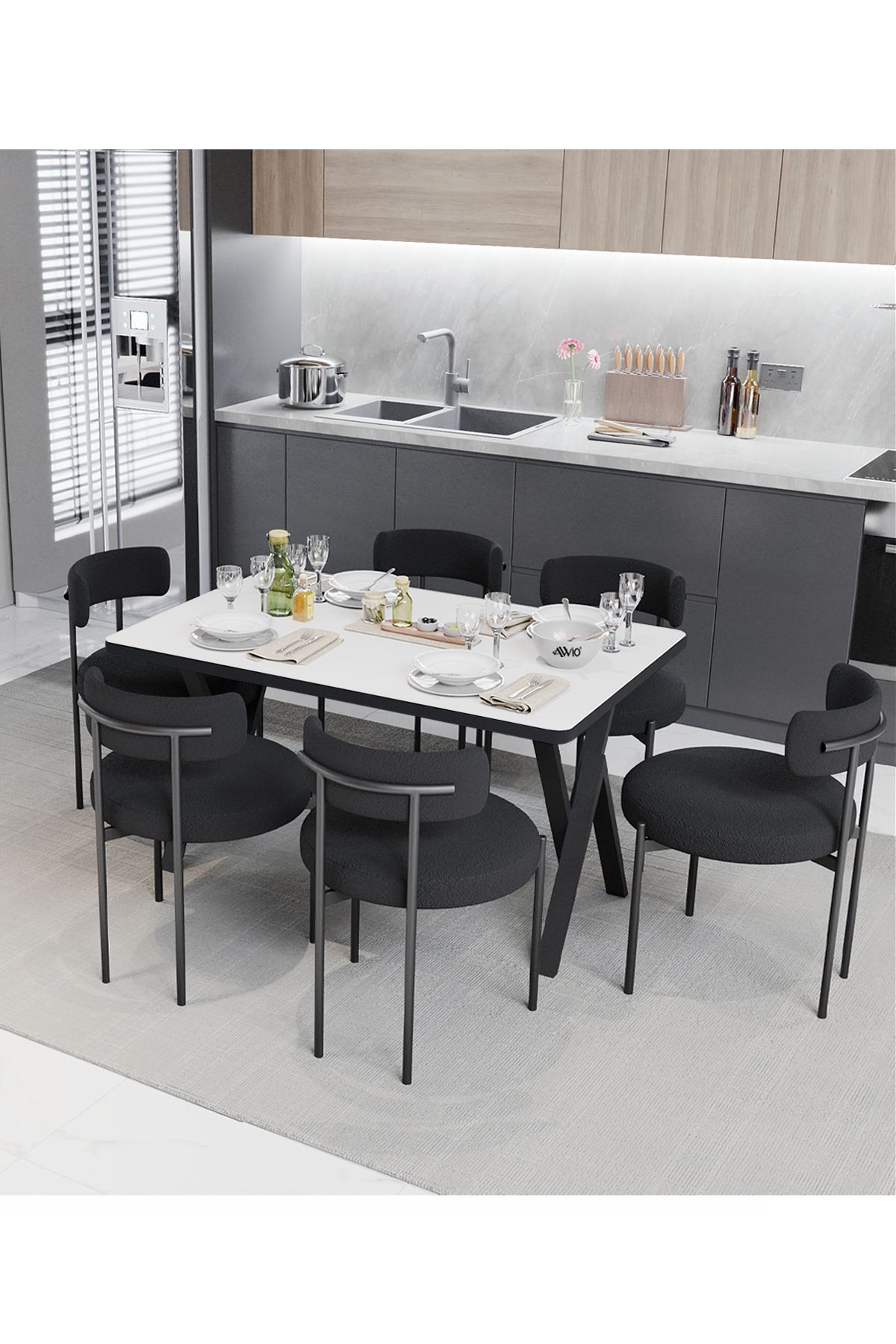 Avvio Margo  Teddy Sandalye 80x140 Yemek Masası Mutfak Masası 6 Kişilik Masa Sandalye Takımı