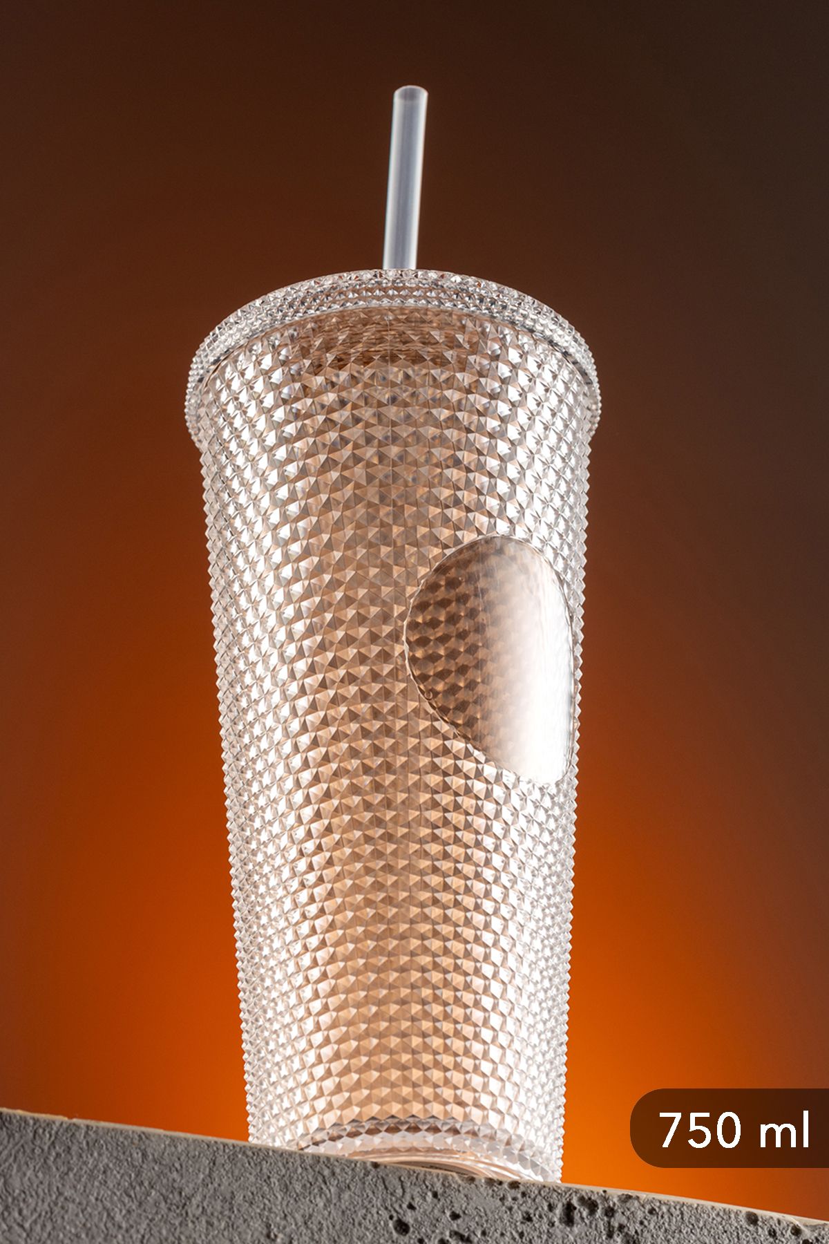 Meleni Home Kristal Görünümlü  Kahve Bardağı,  Pipetli Soğuk İçecek Seyahat Bardağı 750 Ml-Işıltılı Kahverengi
