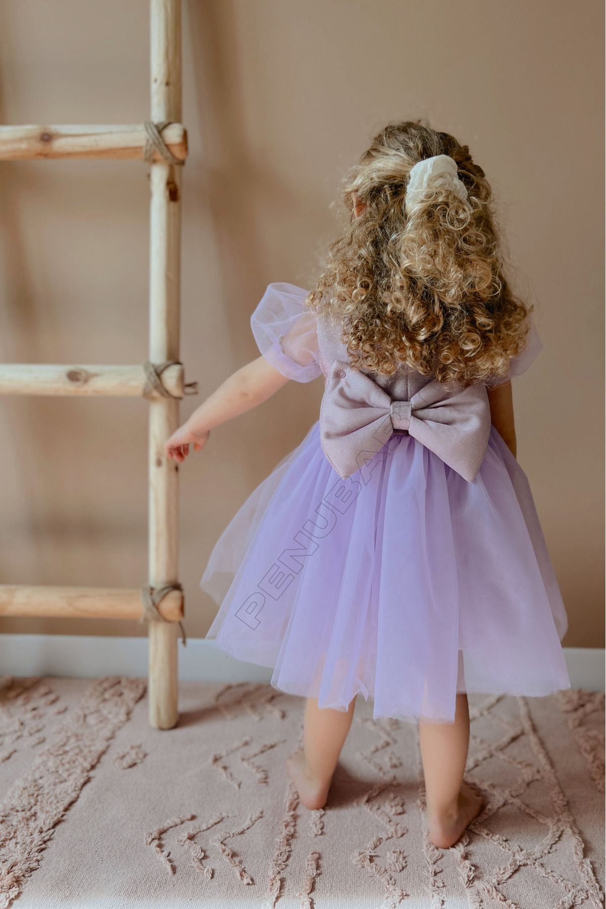 penu baby kids Mor Kısa Balon Tül Kol Altı Tütülü Kız Bebek Elbise - Cinderella