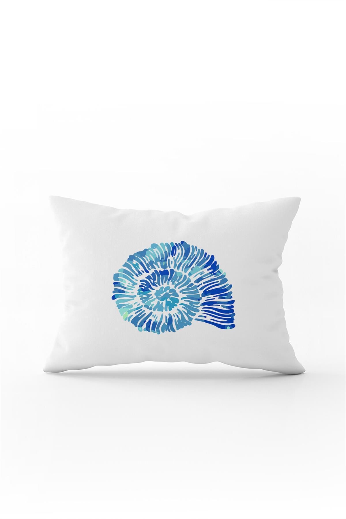 Cango Home Beyaz Mavi Deniz Kabuğu Marin Desenli Dijital Baskılı Kırlent Yastık Kılfı Cgh531-3550 Çift Tarafı B