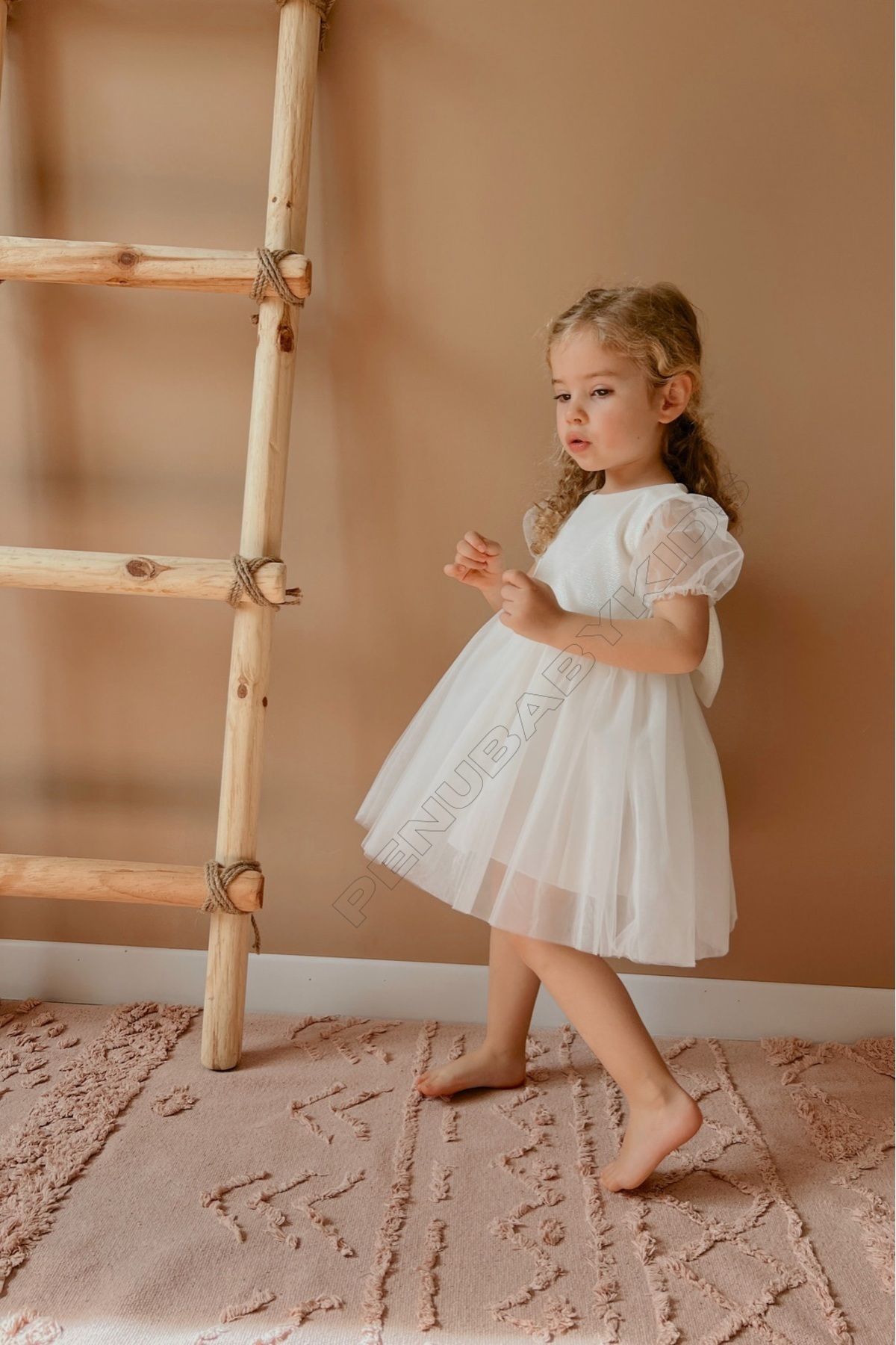 penu baby kids Beyaz Kısa Balon Tül Kol Altı Tütülü Kız Bebek Elbise - Cinderella