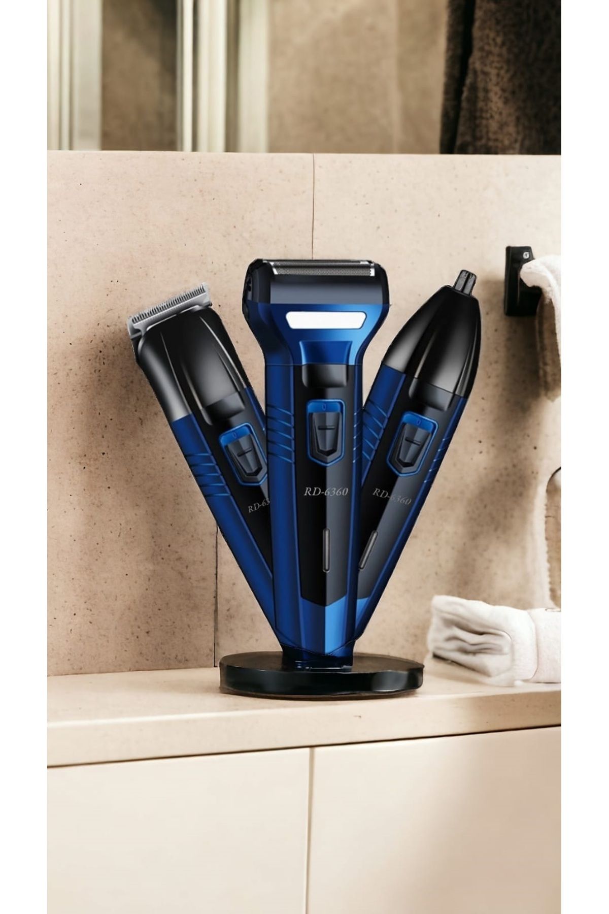 Shavingtech Yazılı Blue Turbo 3'lü Set Saç Sakal Kesme Traş Makinesi Burun Kılı Alma 3 in1 Pro Model Erkek Bakım