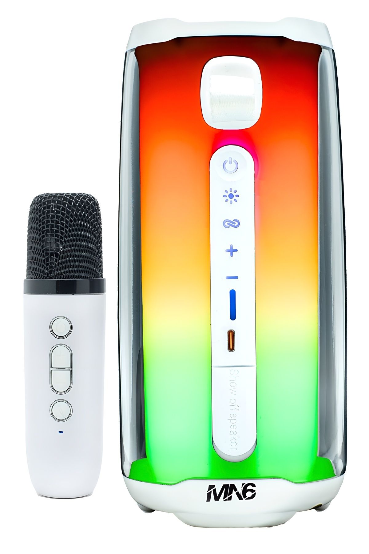 MN6 Pluse 5 Mikrofonlu Bluetooth Hoparlör.şok Edici Bass.mikrofonlu Ses Bombası.360°ışıklandırma