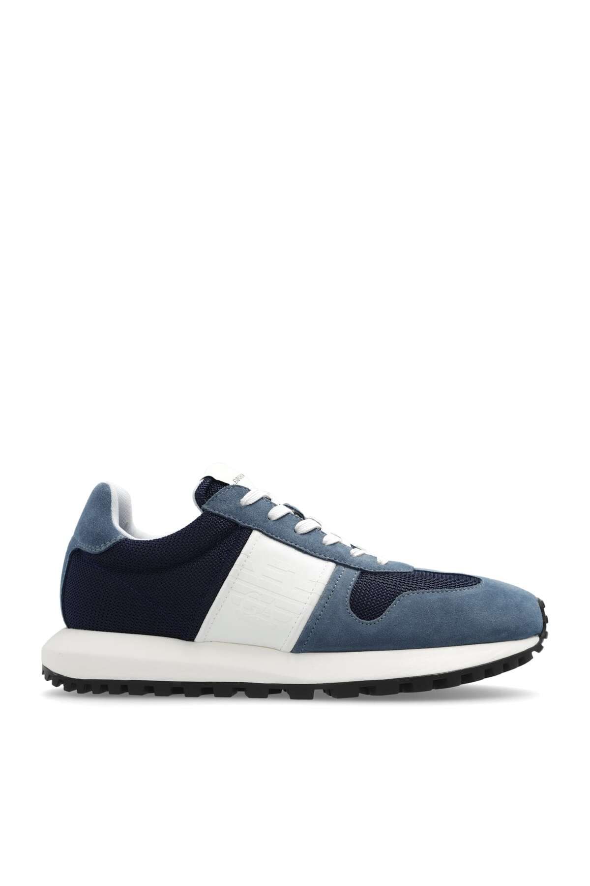Emporio Armani Erkek Marka Logolu Bağcıklı Kaydırmaz Tabanlı Günlük Mavi Sneaker X4X640 XR102-T858