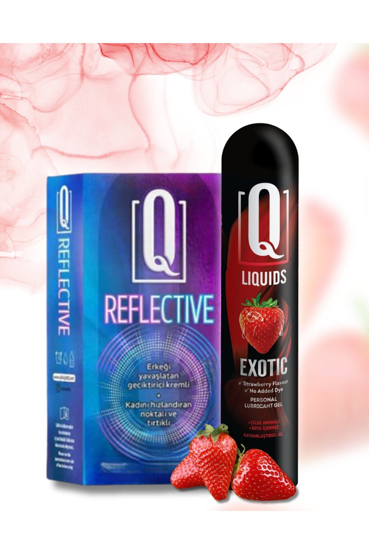 Q LIQUIDS 12 Adet Geçiktiricili ve Kabartmalı Prezervatif 125ml Çilek Aromalı Kayganlaştırıcı Hediyeli