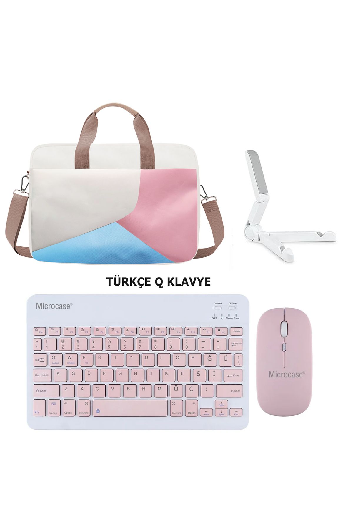 Microcase IPad 8. Nesil 10.2 Tablet İçin Uyumlu Tablet Çanta+Bluetooth Klavye+Mouse+Stand Pembe-AL4233